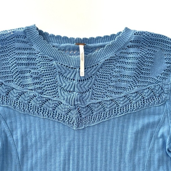 Free People | Colette Crochet Ribbed long Sleeve Blue Size XS - Picture 5 of 9